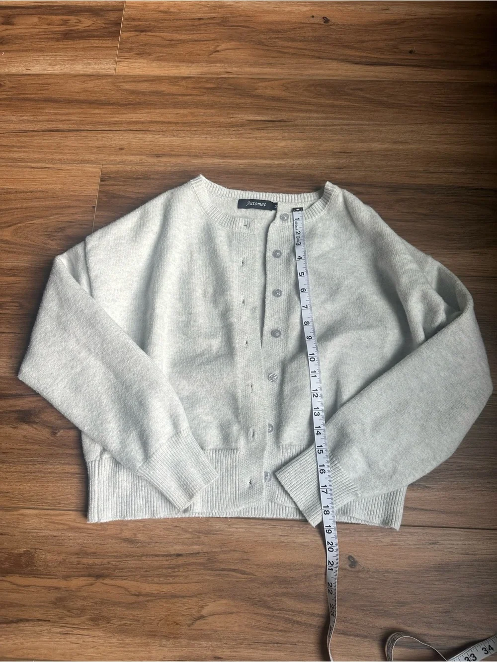 Light Gray Button-Front Crewneck Cardigan - Picture 2 of 3